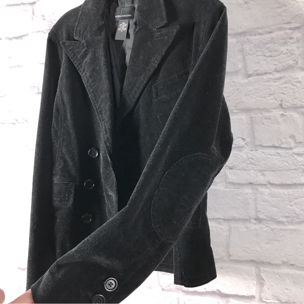 Nw0t Corduroy Elbow Patch Blazer Moda International Double Breasted Coat Vs — image 4 of 8